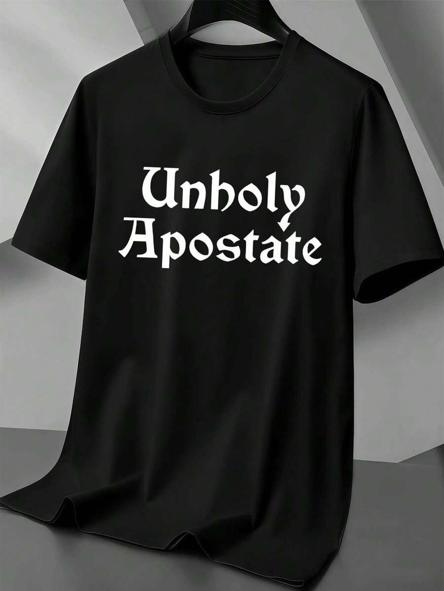 Men's Gothic Graphic T-Shirt With Slogan, Quality Fabric, Crew Neck, Loose Fit, Comfortable, Art Print, New Arrival - 黑色 - 查看 1