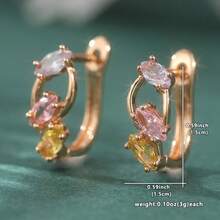 Fashionable Exquisite Colorful Cubic Zirconia Hoop Earrings, Elegant And Versatile, Suitable For Festivals And Banquet Occasions, Ideal Valentine's Day Gift For Girlfriend - Gold - View 2