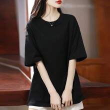 T Shirt Women Short Sleeve Hide Fat Slim Loose Shirt Women Top Spring Summer Crew Neck Plus Size Moisture Wicking Quick Dry Breathable Loose Fit Women Summer Wear Women Casual Top Long Length Half Sleeve Fashion - Black - View 11