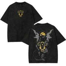 Camiseta unisex 100% algodón lavado vintage, estampado anime estilo Y2K, diseño moderno de moda, tacto suave y confortable, corte holgado, ideal para uso diario y excelente opción de regalo. - Negro - Ver 1