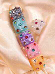 6 piezas/Set de anillos de resina con incrustaciones de strass, diseño geométrico exagerado, colorido, versátil, creativo, único, elegante y de alta gama para mujer, uso diario, joyería para fiestas y vacaciones - Multicolor - Ver 5