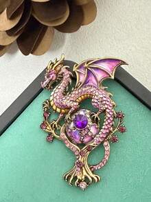 Luxury Charms Hollow Dragon Brooch For Women Elegant Rhinestone Pin Clothing Corsages Charming Jewelry Vintage Party Accessory - Purple - View 5