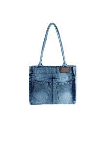Rollcall New Chic Casual Washed Jeans Shoulder Tote Bag, Niche Design, Fashionable Street Handbag, Suitable For Shopping And Commuting, Perfect For Cow Girl - Blue - View 2