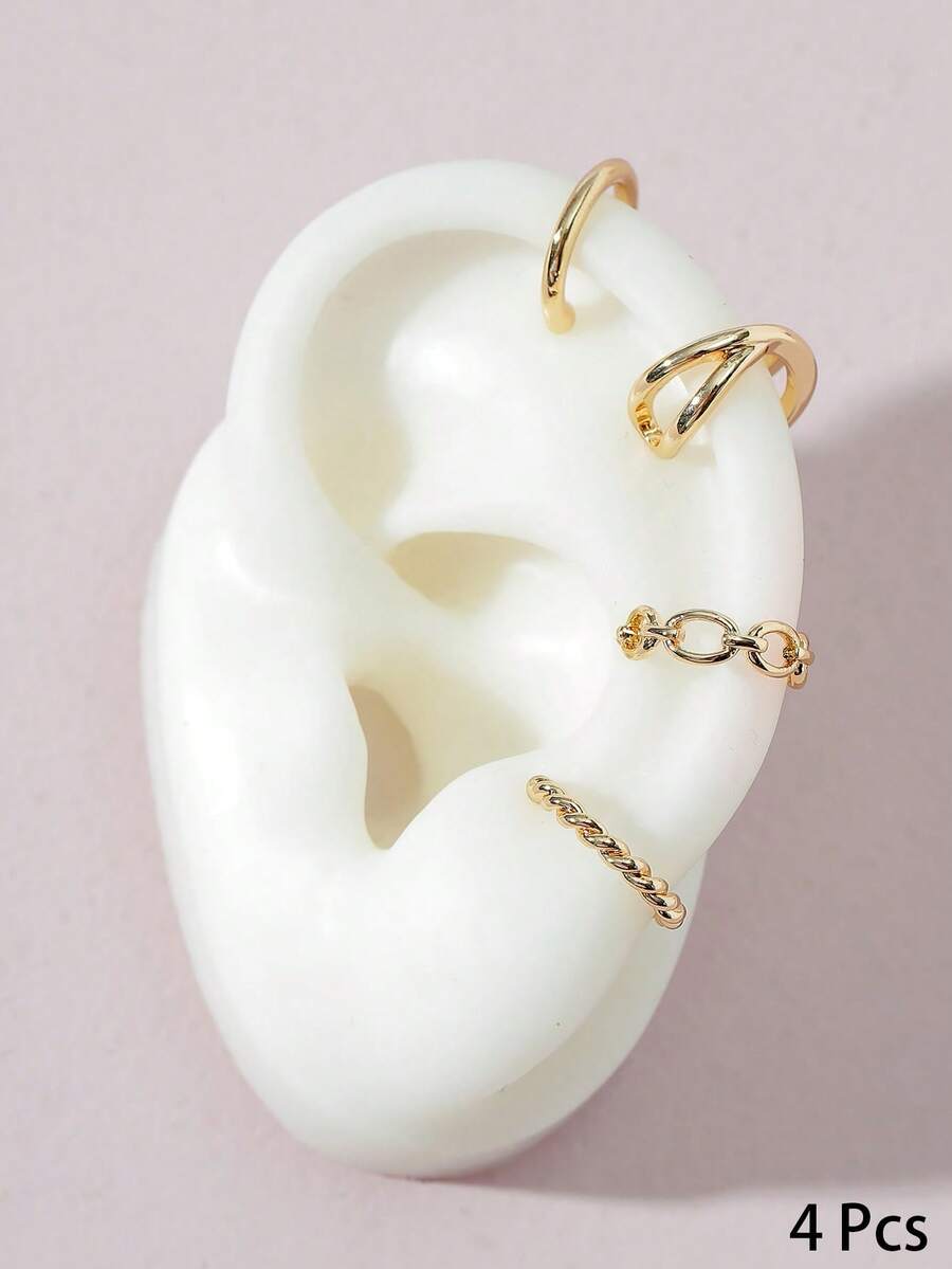 4 piezas Cuff de oreja simple - Amarillo Oro - Ver 1