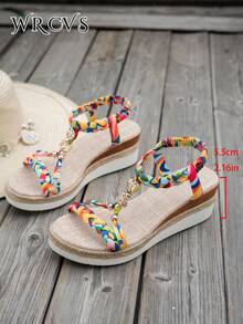 Gelbe Damen-Sandalen mit gewebten Riemen, leichte Keilsandalen im Boho-Stil für den Urlaub, Outdoor- und Urlaubs-Essential - Gelb - Übersicht 7