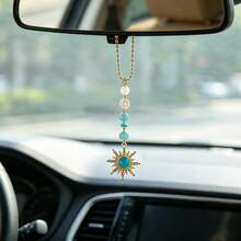 1pc Car Rearview Mirror Hanging Ornament, Sun Crystal Beaded Pendant, Bag & Keychain Decorative Charm - Sun Ornament - View 3