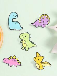 5pcs Cute Q-Version Little Dinosaur Enamel Brooches, Multiple Colors And Types Dinosaur Badges, Fashion Clothing Backpack Accessories, Best Gift For Friends - Multicolor - View 5