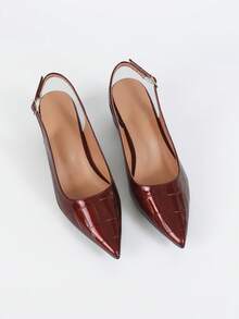 Random Crocodile Embossed Point Toe Chunky Heeled Slingback Pumps, Elegant - Bronze - View 7
