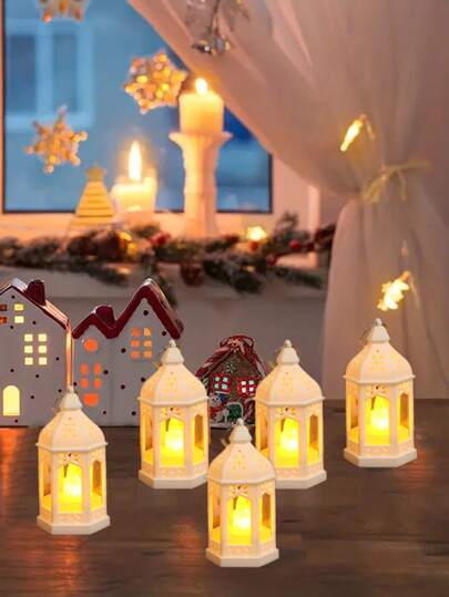 1/2/4 st mini vit LED-lykta, bärbar hängande sexkantig ljuslampa, vintage europeisk stil flamlös LED-nattlampa, väggmonterad hemdekoration, fest- och festivaldekoration, bröllopsbordsdekoration mini nattlampa, idealisk present till vänner