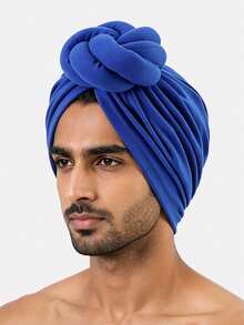1pc Men's 3D Cable Knit Ball Cap Beanie Hat Hair Loss Cover Suitable For Daily Use - Royal Blue - View 1