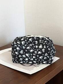 AGG,Leopard & Floral Print Makeup Bag, Large Capacity Canvas Cosmetic Pouch, Portable Travel Zipper Toiletry Storage Bag For Women - Multicolor - View 9