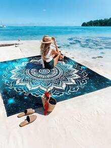 1pc New Outdoor Waterproof Sand-Proof Lightweight Fashionable Fresh Navy Blue Bohemian Beach Digital Print Pattern, Suitable For Camping, Outdoor Picnic Mat, Beach Towel - A - View 6