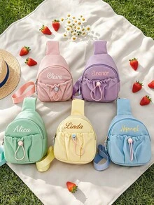 1個客製化刺繡斜背包 個性化姓名斜挎胸包 可愛粉色拉鍊收納袋 學校旅行胸包 女孩男孩獨特禮物 - 彩色 - 查看 3