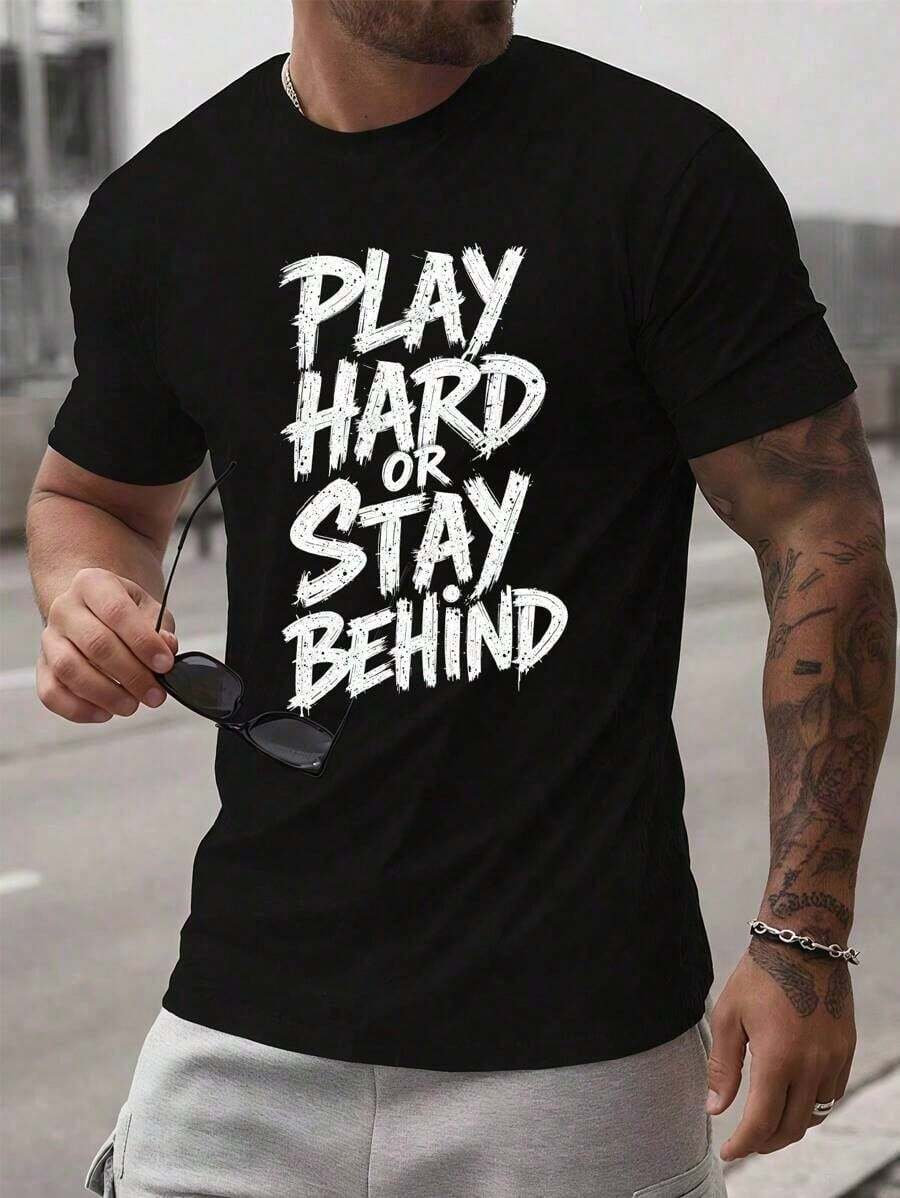 Men's Casual Short Sleeve Crew Neck T-Shirt, Creative Printed Design, Simple Design, Woven Process - Black 6 - View 1