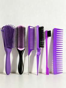 Juego de 6 piezas de cepillo y peine para el cabello, cepillo desenredante, peine de cola de rata y cepillo para bordes para todo tipo de cabello - Multicolor - Ver 4