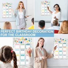 4pcs Classroom Birthday Hanging Chart, Classroom Birthday Calendar, Birthday Theme Classroom Bulletin Board Decor, Happy Birthday Theme Decoration, Back To School Teaching Supplies Birthday Poster - Multicolor - View 4