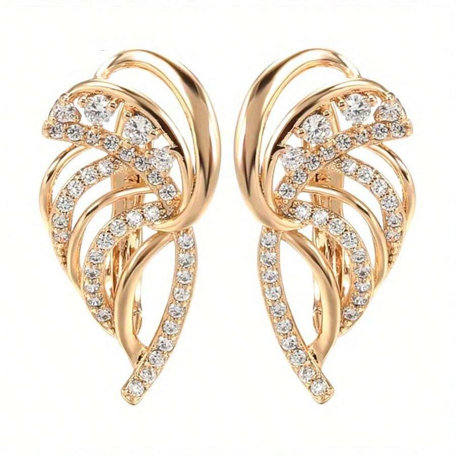 1 paire de boucles d'oreilles de luxe légères et exquises avec motif tourbillon vintage, conçues pour les femmes, bijoux élégants et à la mode, convenant comme cadeau - Doré - Voir 1