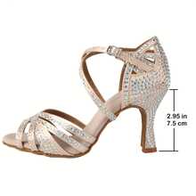 Women's Embellished Latin Dance Shoes, 7.5cm/2.95in Shiny High Heels For Salsa, Bachata, Tango, Ballroom, Performance & Party - Orange - View 10