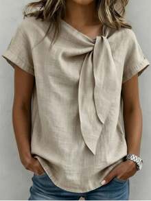 Holidaya Women's Shirt With Bamboo Knot Tie, Women's Resort Shirt, Women's Resort Set - 卡其色 - 查看 1