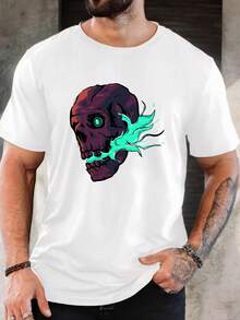 Maglietta a maniche corte con stampa grafica di teschi da uomo, oversize, casual, regalo di Natale e vacanze per lui, regalo di compleanno, top - Bianco - Visualizzare 6