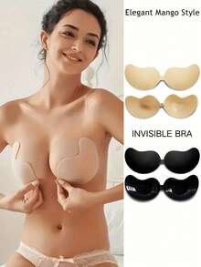 1/2/4pcs Mango Shaped Silicone Adhesive Bra: Push-Up Bra, Strapless Bra, Reusable, Front Closure Design, Comfortable Fit, Suitable For A-D Cup, Ideal For Summer Wedding Dresses/Backless Long Dresses, Women's Summer Clothing, Vacation Essential - Multicolor - View 3