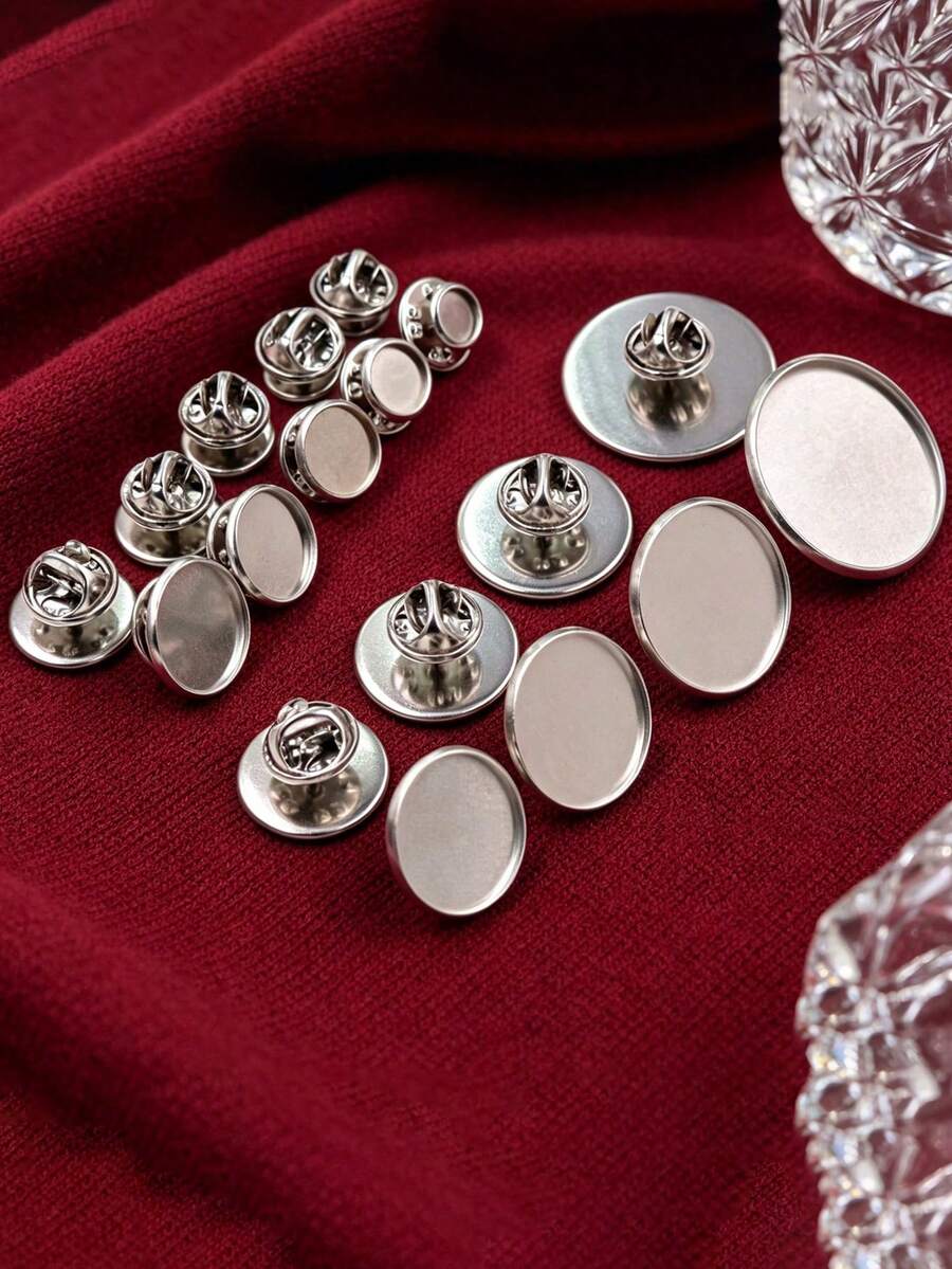 10Pcs 304 Stainless Steel Blank Brooch Pin Backs, Round Bezel Tray Brooch Bases, DIY Handmade Jewelry Making Findings - Bottom Bracket - View 1