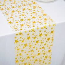 1 Roll Gold Large Star Table Runner, Polyester Tulle Fabric, Suitable For Home Decor Design, Atmosphere Decoration, Tabletop Display And Arrangement - View 1