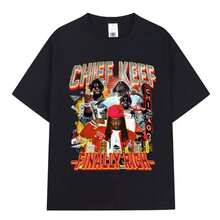T-shirt grafica "Rapper Finally Rich" estate 2025, unisex, moda hip hop, maniche corte, outfit da uomo. - nero - Visualizzare 1