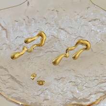 Asymmetric Fluid Molten Lava Drop Geometric Stud Earrings For Women, 304 Stainless Steel Hypoallergenic Non Tarnish Gold Minimalist Jewelry - Gold - View 10