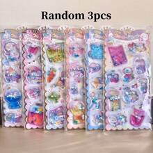 Pegatinas 3D con brillos en forma de conejo lindo, gatito, botella de agua y estrella, divertido intercambio de pegatinas - Multicolor - Ver 19