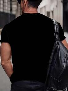 Camiseta para hombre con estampado de personaje divertido de estilo minimalista, negra, corte holgado, cuello redondo, manga corta, transpirable, ropa casual de calle, ropa masculina a la mo - Blanco - Ver 8