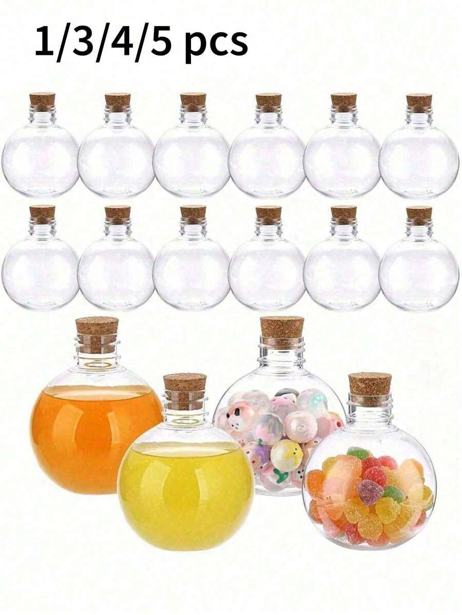 1/3/4/5 透明塑料球形藥水瓶附軟木塞 | 砂畫容器、魔法藥水、DIY手工、精油、玻璃藥水瓶、藥水罐、漂流瓶、試管、沉香瓶、冬蟲夏草花茶瓶、許願瓶