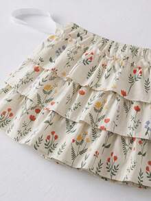 1pc Fresh And Colorful Flowers Print Three-Layer Bed Skirt (1 Piece), Featuring A Simple And Classic Design, Suitable For Daily Wear. Made Of Comfortable And Breathable Polyester Fabric, It Is Suitable For All Seasons And Is Highly Suitable For Bedr - Multicolor - View 6