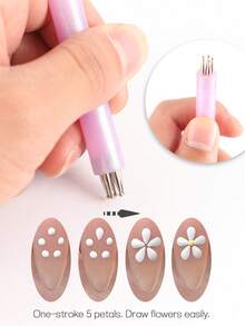 Set 4 Pena Titik Kuku Lima Kelopak - Alat Seni Kuku Bunga Sekali Sapu, Tidak Perlu Penempatan, Untuk Manikur DIY - MultiWarna - View 5