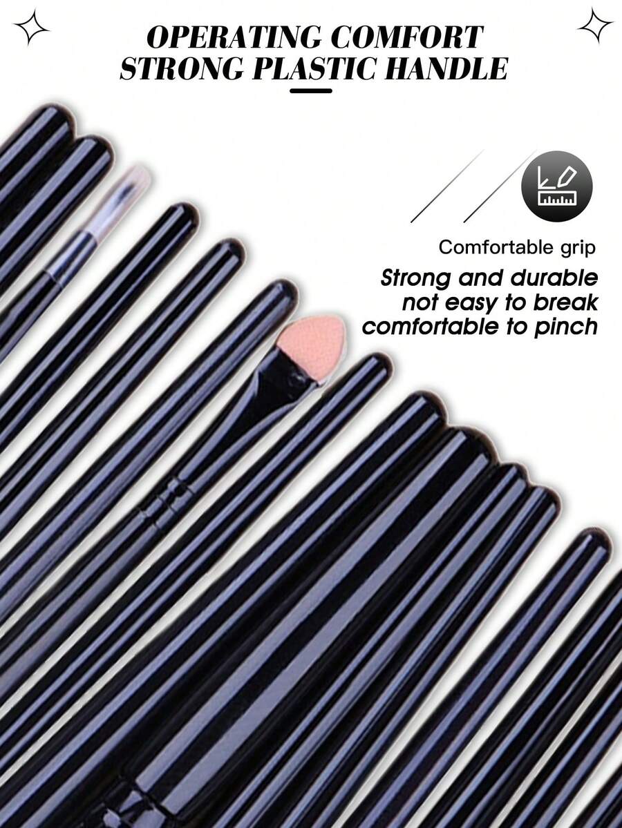 3/40 Pcs Set Alat Rias Hitam, Termasuk 20 Kuas, Spons Kecantikan, Puff Bedak, Penjepit Bulu Mata, Ikat Kepala & Baskom Cuci, Kit Lengkap untuk Pemula - Hitam - View 1
