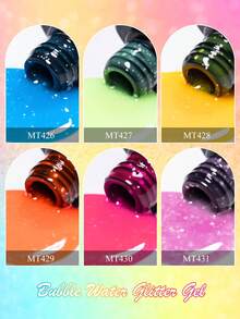Mtssii 6入 7ml 泡泡水亮片凝膠指甲油套組 夏季半透明果凍 UV/LED 浸泡式凝膠指甲油，閃亮亮片半永久美甲美甲油，適用於居家沙龍，易於塗抹，持久，適合日常與派對穿搭 - 彩色 - 查看 5