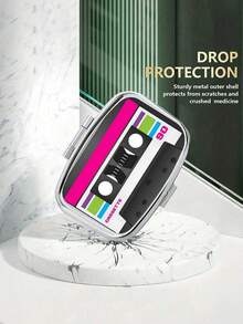 Square Pill Box With Printed Pattern And Magnetic Strip, Portable Pill Storage Compartment, Mini Metal Storage Box, Portable Jewelry And Pill Box, Travel Pill Box, Large Capacity Compartment, Weekly Pill Organizer Box, Suitable For Daily Medications And Vitamins, Essential For Doctors And Nurses, Emergency Needs, Travel, Hiking Emergency Rescue, Personalized Creative Gift With Logo - Multicolor - View 4