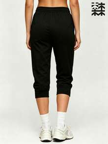 mulinsen Women's Outdoor, Home And Sports 3/4 Pants - Solid Color Minimalist Style, Comfortable Breathable Fabric, Fitted, Suitable For Jogging - Black - View 4