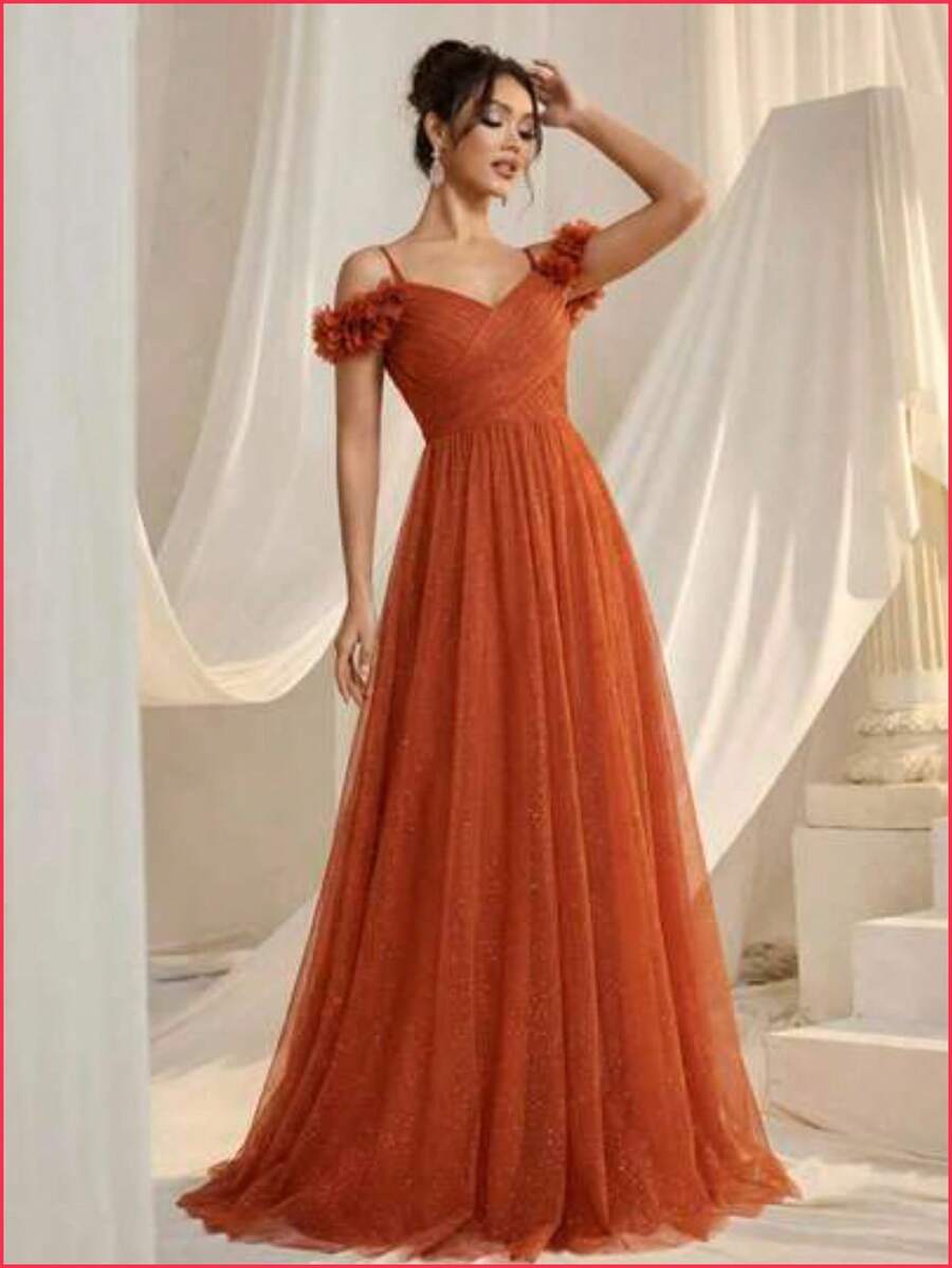 EVERPRETTY Elegante vestido rosa brillante sin tirantes para dama de honor con diseño sin espalda, adecuado para invitados de boda de primavera/veran - Naranja Quemada - Ver 1