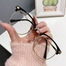 1 Pair Men's Metal Half-Frame Retro Style Clear Lens Glasses, Suitable For Daily Wear, Gaming And Computer Work - Clear - View 10