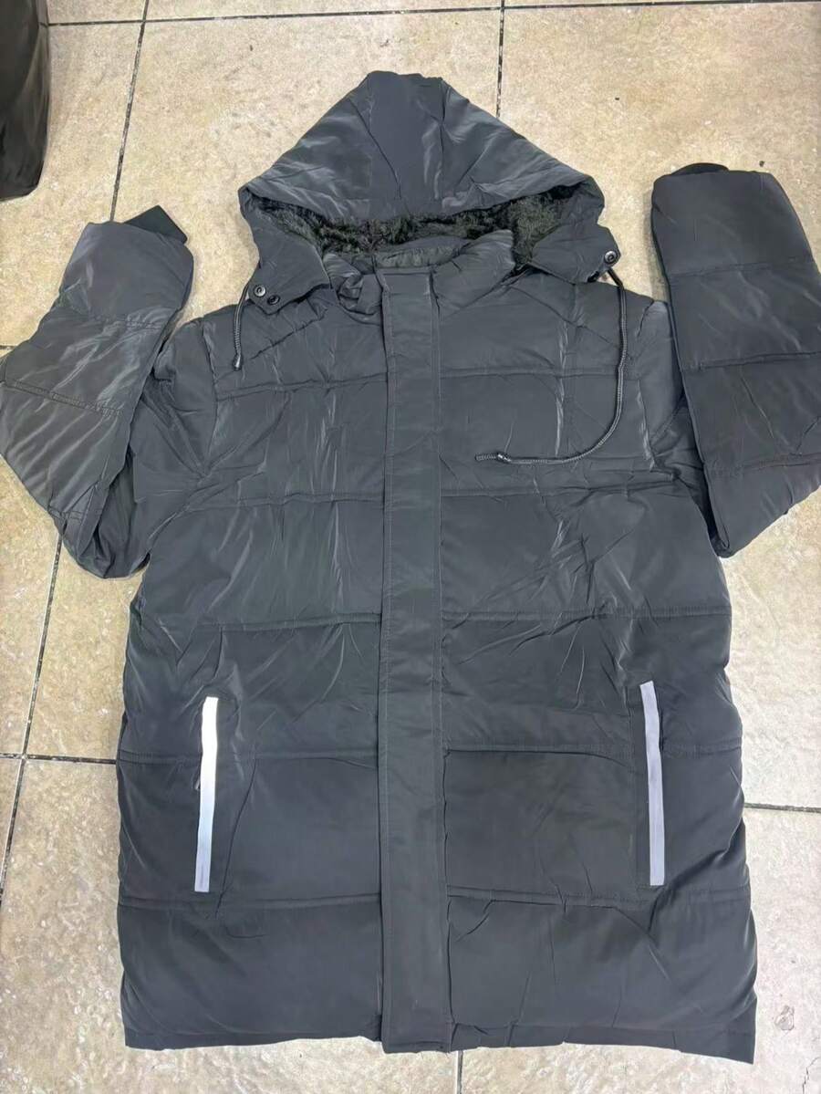 Men's Parka Style Jacket, Cold Weather Coat - Black and White - View 1