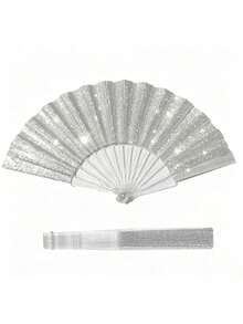 12 cái/1 cái/ Quạt cầm tay màu bạc bóng, Quạt đi biển mùa hè, Quạt cầm tay, Vật dụng thiết yếu cho tiệc và đi biển, Phù hợp cho nhiều dịp lễ và đám cưới. - Bạc - Xem 1