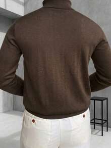 GRDR Men's Crew Neck Long Sleeve Sweater, Versatile Everyday Wear Knitted Pullover - Brown - View 3