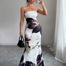 Vestido largo de tirantes con estampado floral elegante para mujer - Multicolor - Ver 1