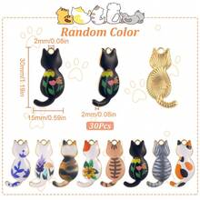 30pcs Light Gold Cat Pendants, Mixed Colors, 30x15x2mm, Hole: 2mm, 30 Pieces/Box, Statue Decorations, Christmas, Thanksgiving, New Year Gifts, Jewelry Making | Whimsical Statue - 30 - View 4
