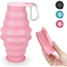 Collapsible Bottle,17oz(500ml) Reuseable BPA Silicone Foldable Bottles Travel Gym Camping Hiking, Portable Leak Proof Sports Bottle With Carabiner - 粉色 - 查看 2