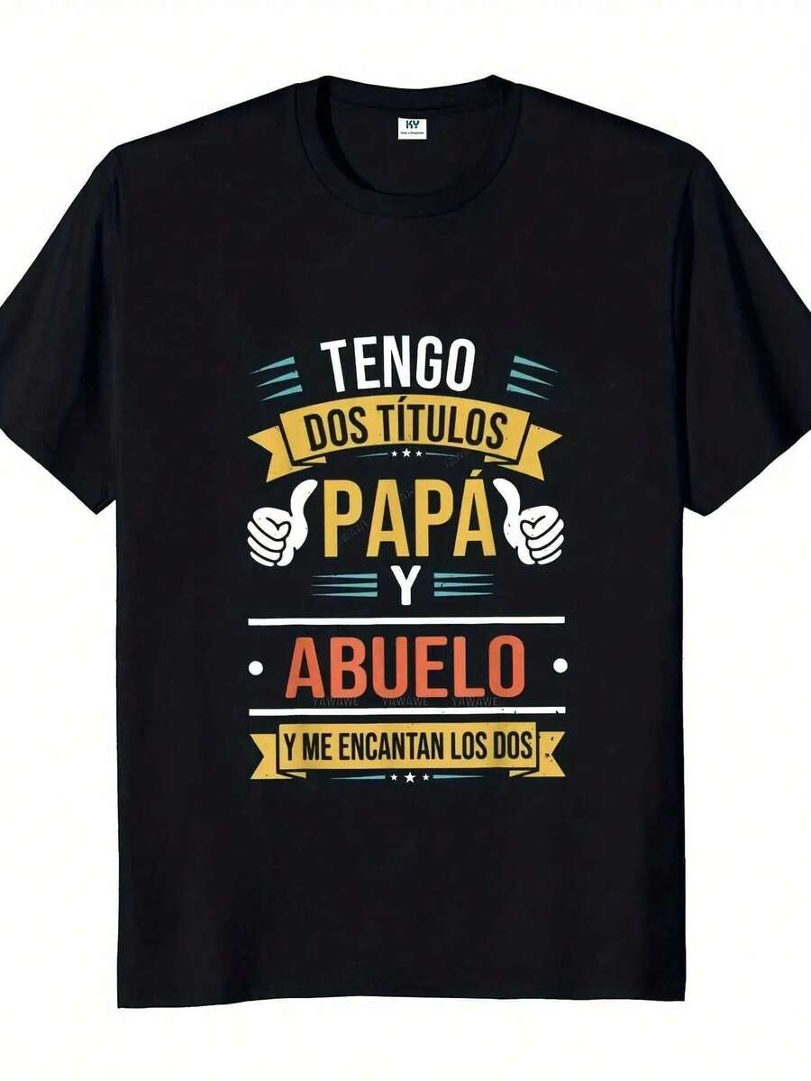 % Cotton The Coolest Grandpa Funny T-Shirt Best Mexican Dad Graphic T-Shirt Crew Neck Casual Short Sleeve Classic Style HCAL O0YT - 灰色 - 查看 1