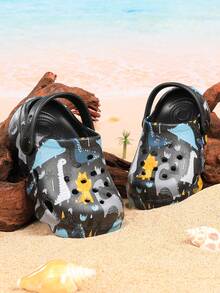 Cute Cartoon Dinosaur Letter Pattern Hollow Out Clogs - Black - View 4