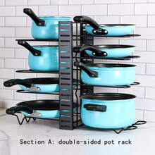 1 Set Pot And Pan Storage Rack For Cabinets, Upgraded Pot And Pan Storage Rack For Kitchen Storage, Larger Size Pot Lid Storage Rack With 5/8 Layers And 3 DIY Methods, Kitchen Accessories, Black - Multicolor - View 3