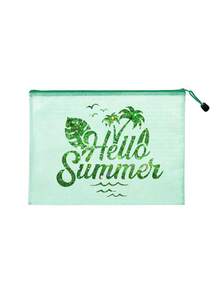 大容量防水收納袋，印有閃亮「Hello Summer」圖案化妝包，海灘主題，大容量透明化妝包，輕巧，春/夏季收納，耐用，非常適合游泳、海灘、潛水和夏季度假，學生返校，輕巧防曬收納袋，適合朋友、家人、女朋友和同學。完美的生日、節日、派對、婚禮（伴娘）、母親節、教師節禮物和紀念品 - 彩色 - 查看 16